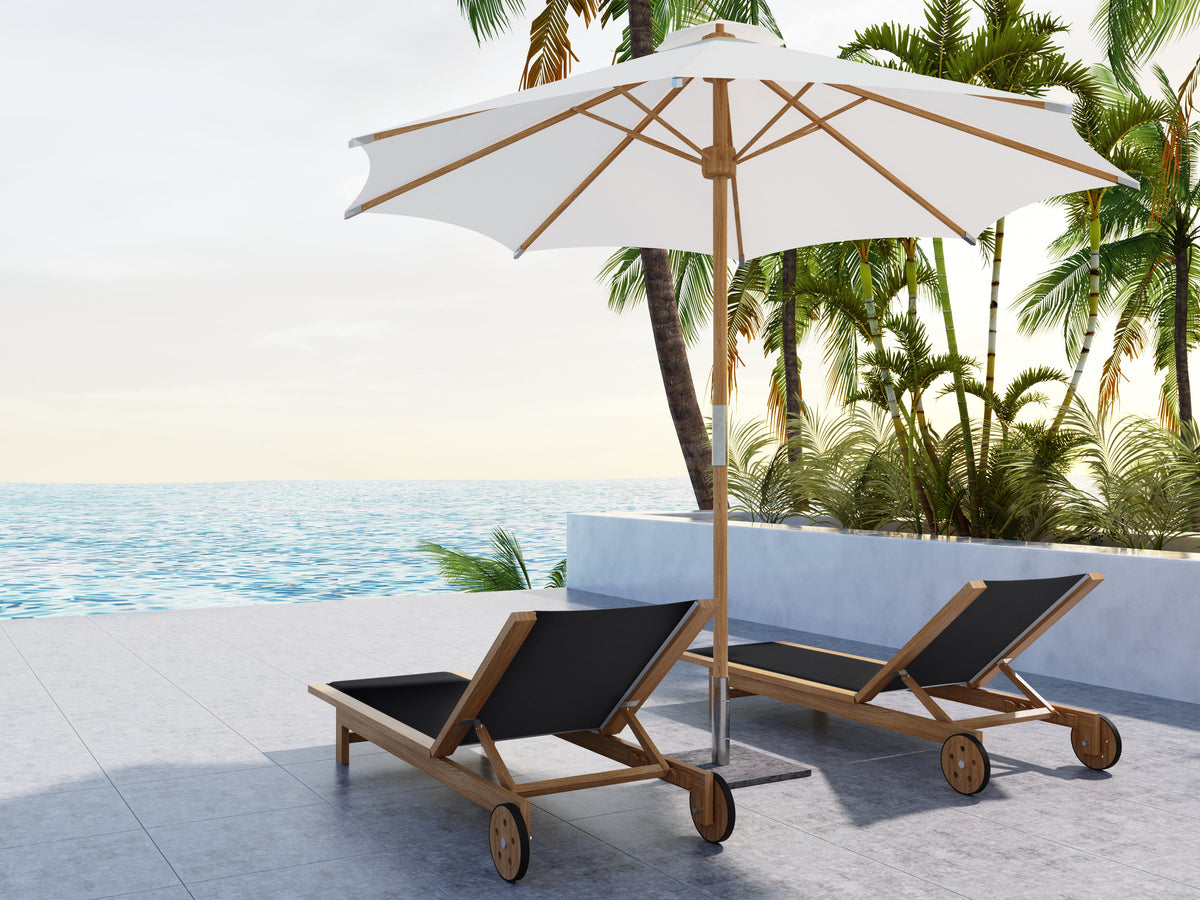 Elie Teak Outdoor Reclining Sun Lounger in Black with Rear Wheels Lounger