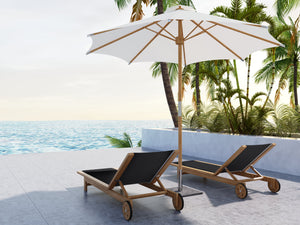 Elie Teak Outdoor Reclining Sun Lounger in Black with Rear Wheels Lounger