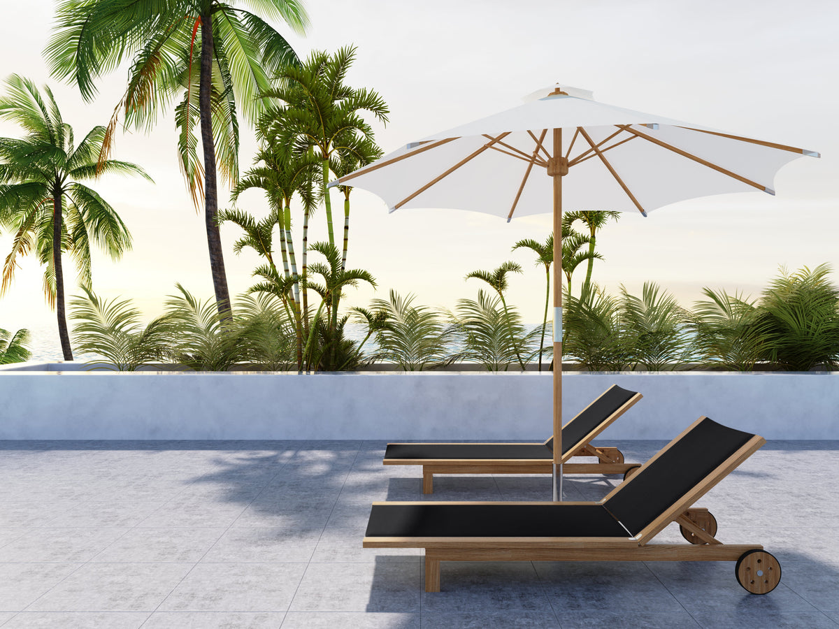 Elie Teak Outdoor Reclining Sun Lounger in Black with Rear Wheels Lounger
