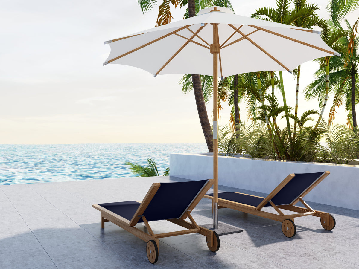 Elie Teak Outdoor Reclining Sun Lounger in Black with Rear Wheels Lounger
