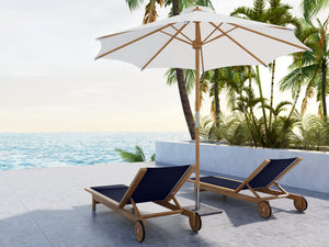 Elie Teak Outdoor Reclining Sun Lounger in Black with Rear Wheels Lounger