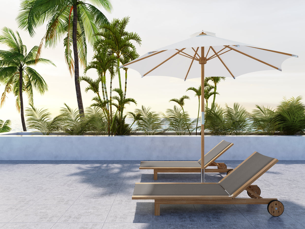 Elie Teak Outdoor Reclining Sun Lounger in Taupe with Rear Wheels Lounger