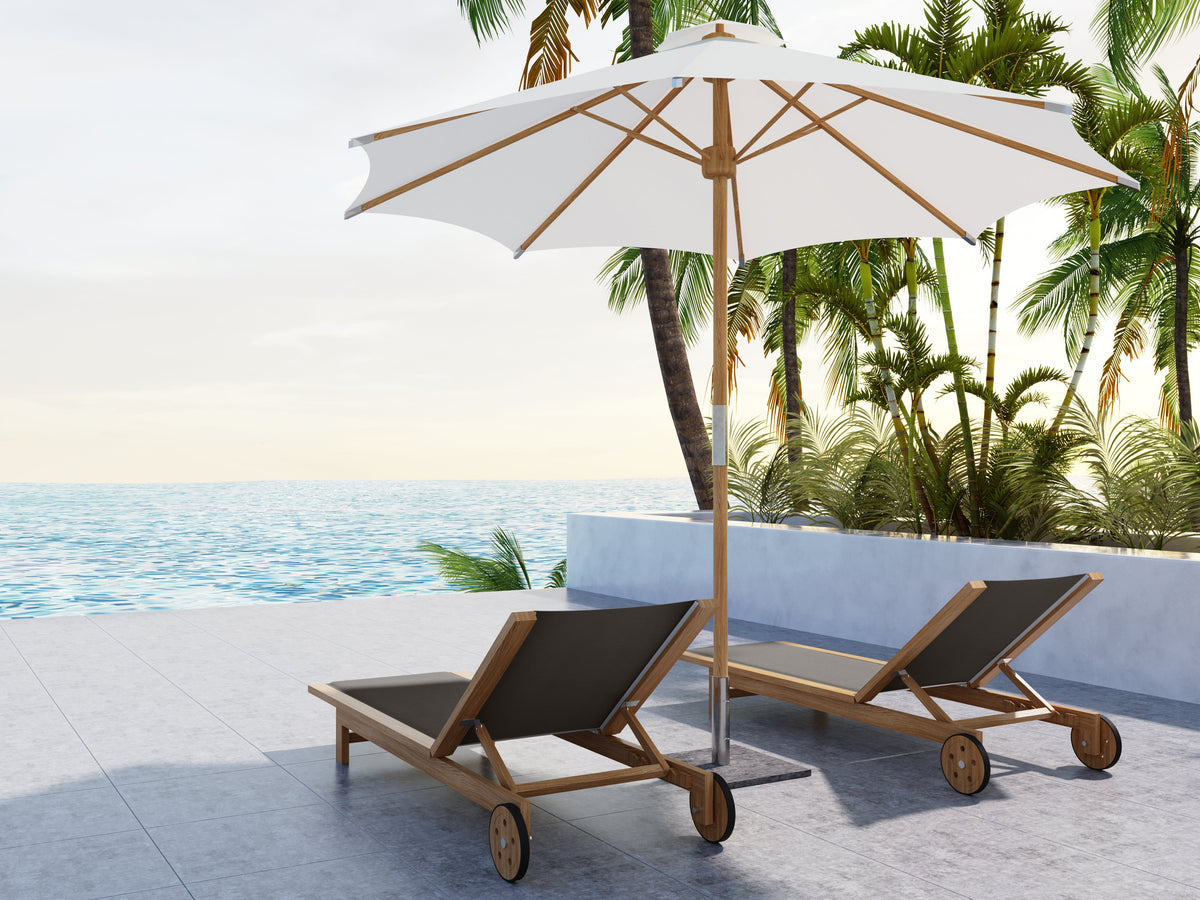 Elie Teak Outdoor Reclining Sun Lounger in Taupe with Rear Wheels Lounger