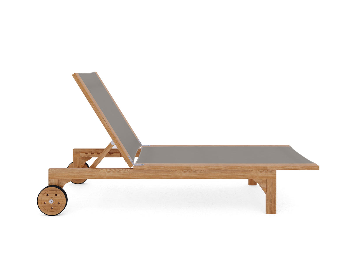 Elie Teak Outdoor Reclining Sun Lounger in Taupe with Rear Wheels Lounger