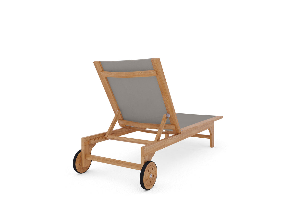 Elie Teak Outdoor Reclining Sun Lounger in Taupe with Rear Wheels Lounger
