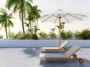 Elie Teak Outdoor Reclining Sun Lounger in White with Rear Wheels Lounger