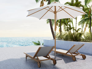 Elie Teak Outdoor Reclining Sun Lounger in White with Rear Wheels Lounger