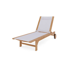 Elie Teak Outdoor Reclining Sun Lounger in White with Rear Wheels Lounger