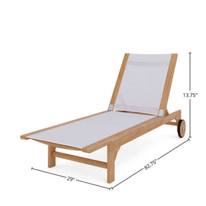 Elie Teak Outdoor Reclining Sun Lounger in White with Rear Wheels Lounger