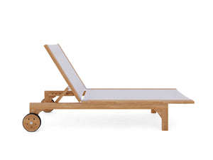 Elie Teak Outdoor Reclining Sun Lounger in White with Rear Wheels Lounger