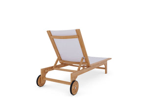 Elie Teak Outdoor Reclining Sun Lounger in White with Rear Wheels Lounger