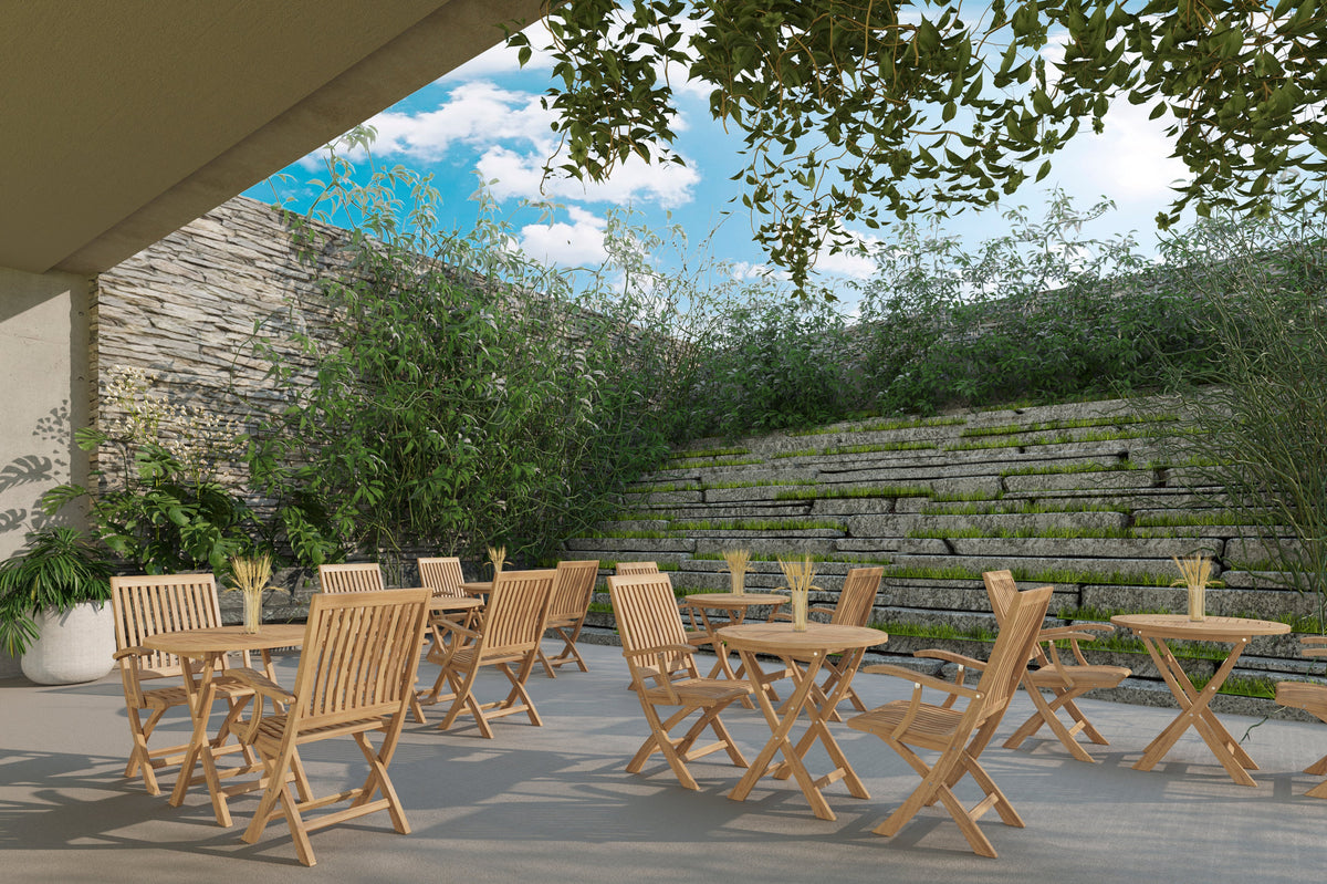 Florence 3-Piece Round Teak Outdoor Bistro Set with Folding Table and Folding Armchairs Outdoor Dining Set