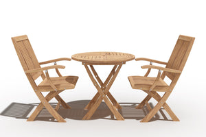Florence 3-Piece Round Teak Outdoor Bistro Set with Folding Table and Folding Armchairs Outdoor Dining Set