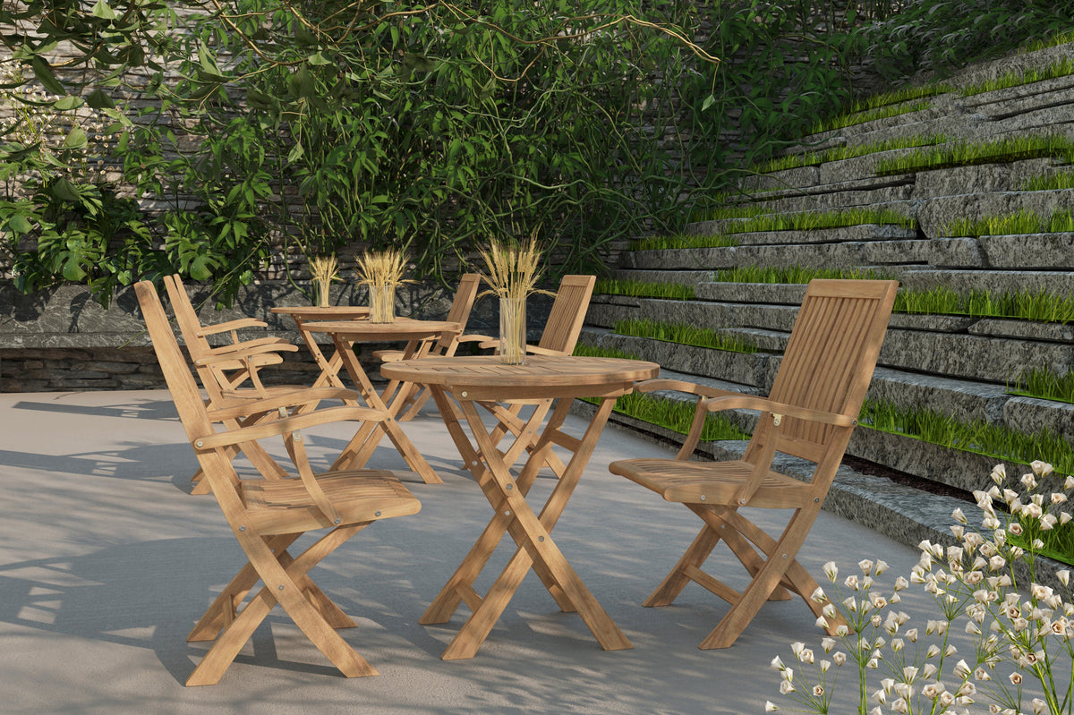 Florence 3-Piece Round Teak Outdoor Bistro Set with Folding Table and Folding Armchairs Outdoor Dining Set