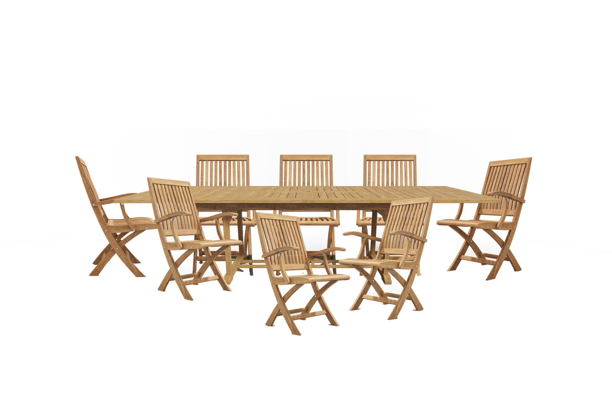 Florence 9-Piece Rectangular Teak Outdoor Dining Set with Extendable Table and Folding Chairs Outdoor Dining Set