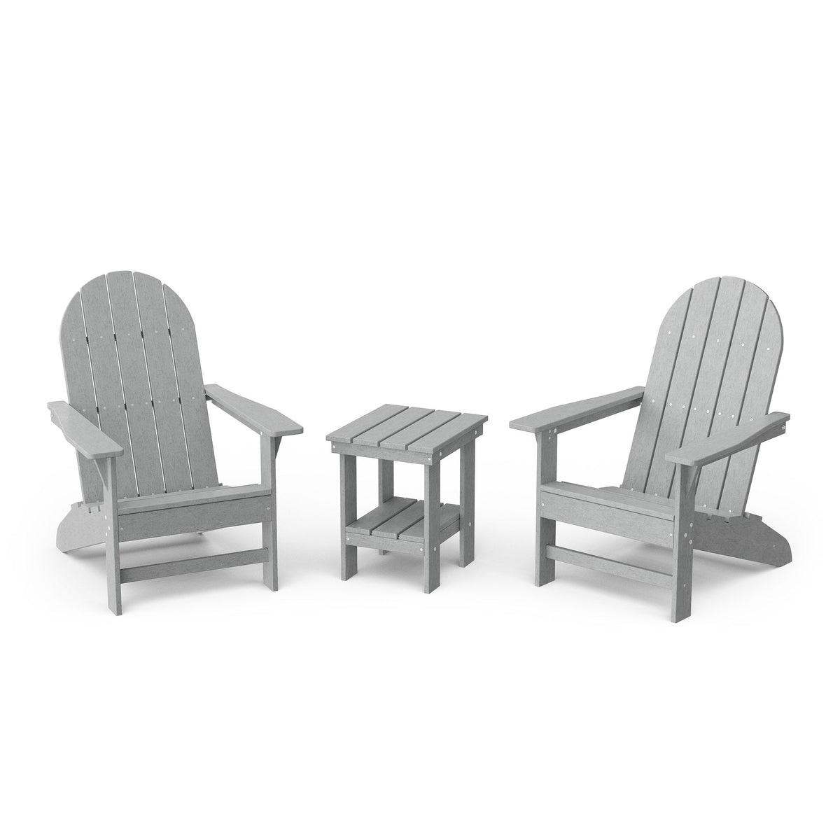 Freedom 3-Piece Traditional Adirondack Set with Side Table outdoor furniture Light Gray