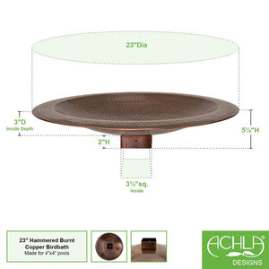 Hammered Copper Birdbath for 4x4 Post by Achla Designs Birdbath Bowl