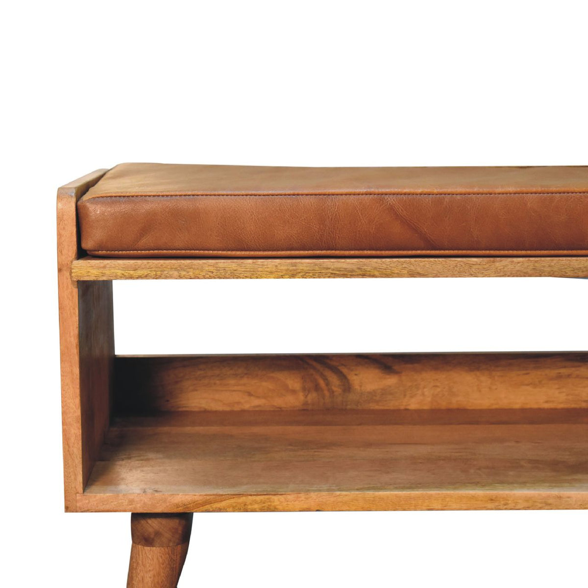 Hardwood Bench with Tan Leather Seatpad Bench
