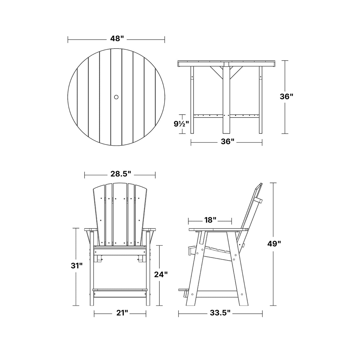 Heritage 5-Piece 48" Pub Counter Set Dining Set