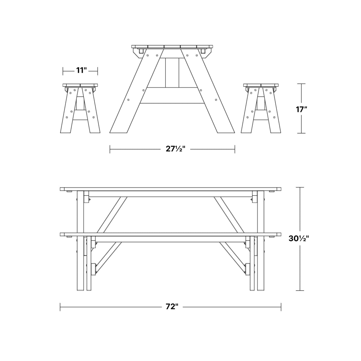 Heritage 72" Picnic Table with Detached Benches Picnic Table