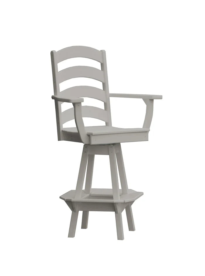 Ladderback Swivel Counter Chair with Arms Outdoor Table Light Gray