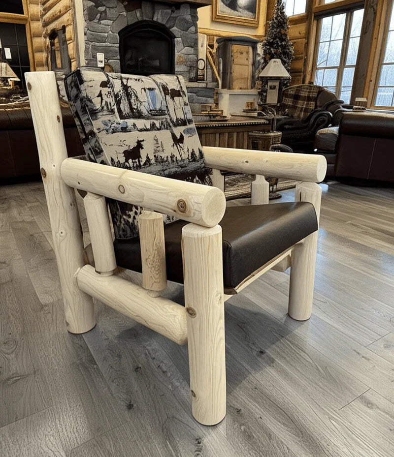 Lakeland Frontier Log Chair Lounge Chair Unfinished / Set of Green Cushions