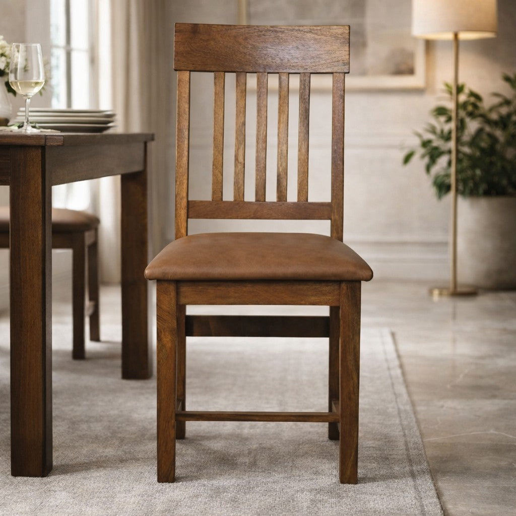 Leather Slatted Dining Chair (Set of 2) Bench