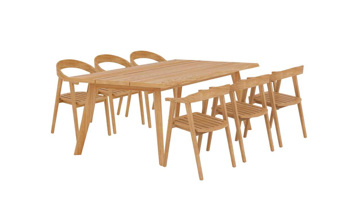 Lechair 7-Piece Rectangular Teak Outdoor Dining Set with Barrel Back Armchairs Outdoor Dining Set