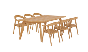 Lechair 7-Piece Rectangular Teak Outdoor Dining Set with Barrel Back Armchairs Outdoor Dining Set