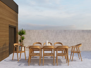 Lechair 9-Piece Rectangular Teak Outdoor Dining Set with Barrel Back Armchairs Outdoor Dining Set