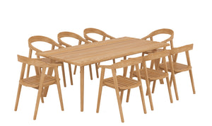 Lechair 9-Piece Rectangular Teak Outdoor Dining Set with Barrel Back Armchairs Outdoor Dining Set