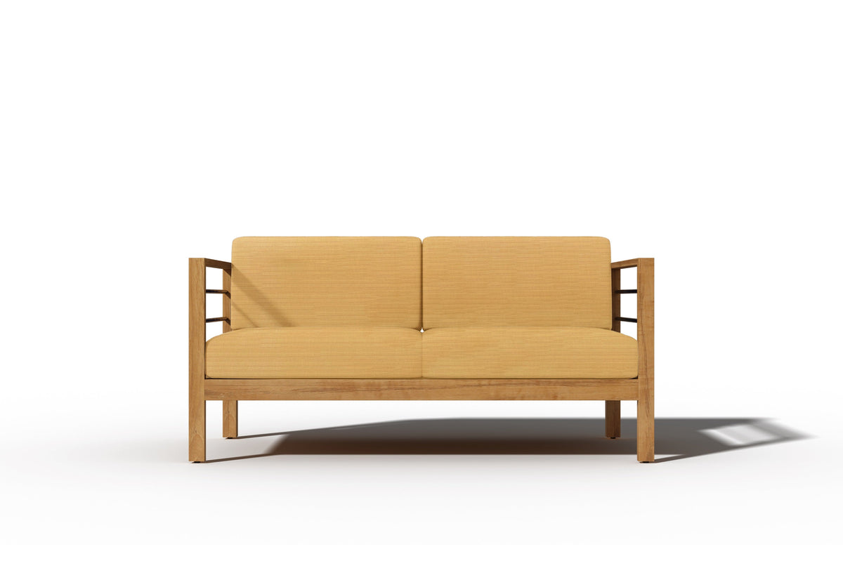 Leon 3-Person Teak Outdoor Sofa with Sunbrella Dupione Cornsilk Cushion Outdoor Chair