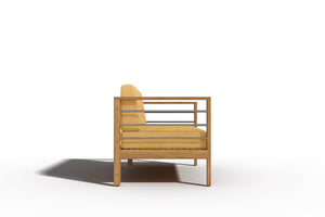 Leon 3-Person Teak Outdoor Sofa with Sunbrella Dupione Cornsilk Cushion Outdoor Chair