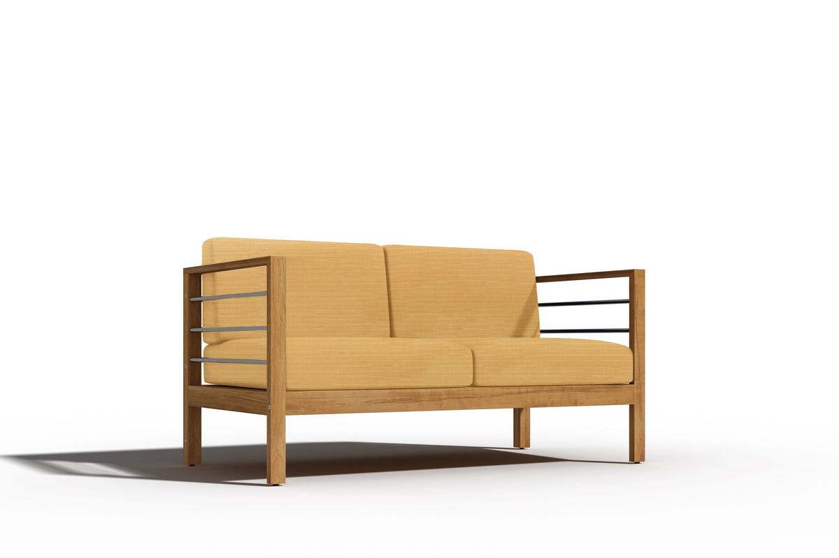 Leon 3-Person Teak Outdoor Sofa with Sunbrella Dupione Cornsilk Cushion Outdoor Chair