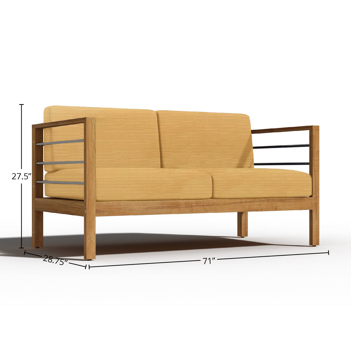 Leon 3-Person Teak Outdoor Sofa with Sunbrella Dupione Cornsilk Cushion Outdoor Chair