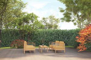 Leon 3-Person Teak Outdoor Sofa with Sunbrella Dupione Cornsilk Cushion Outdoor Chair