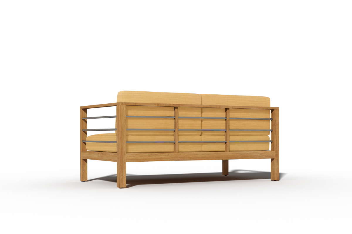 Leon 3-Person Teak Outdoor Sofa with Sunbrella Dupione Cornsilk Cushion Outdoor Chair