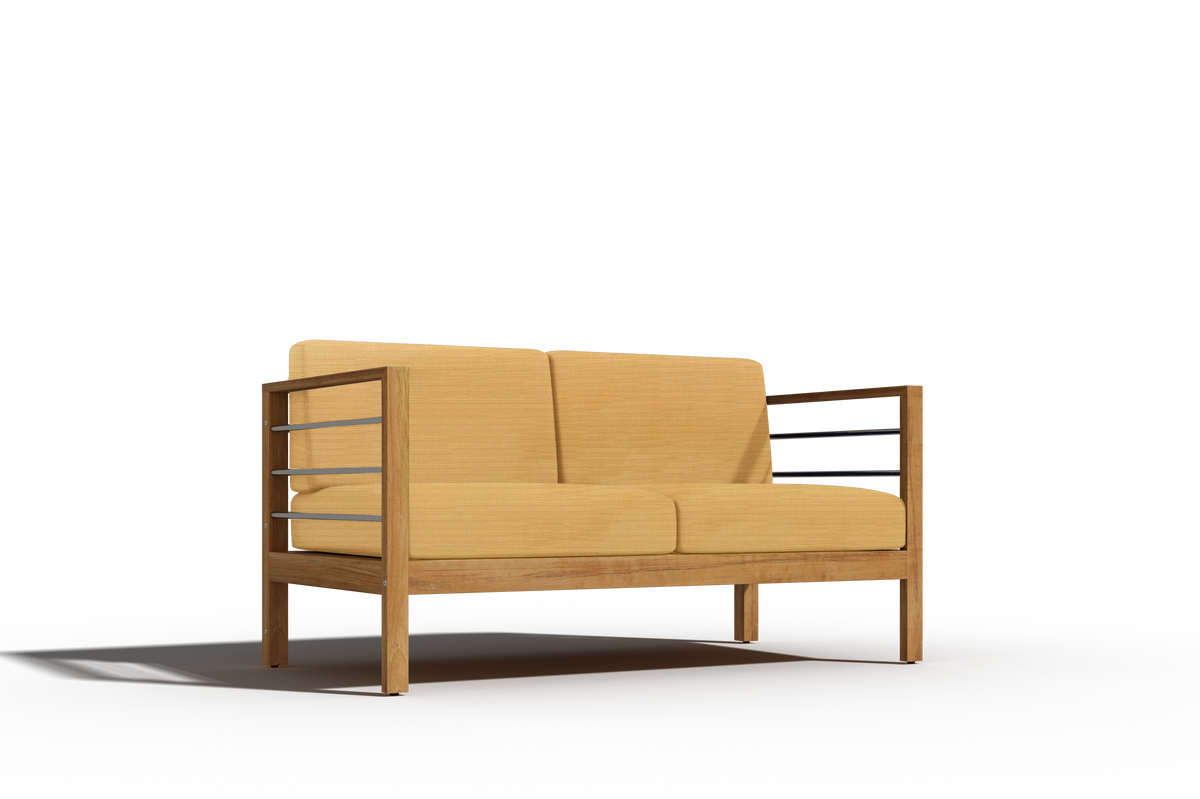 Leon 3-Person Teak Outdoor Sofa with Sunbrella Dupione Cornsilk Cushion Outdoor Chair