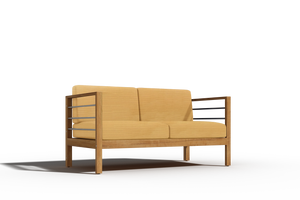 Leon 3-Person Teak Outdoor Sofa with Sunbrella Dupione Cornsilk Cushion Outdoor Chair