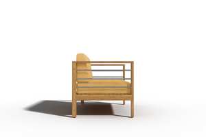 Leon 3-Person Teak Outdoor Sofa with Sunbrella Dupione Cornsilk Cushion Outdoor Chair