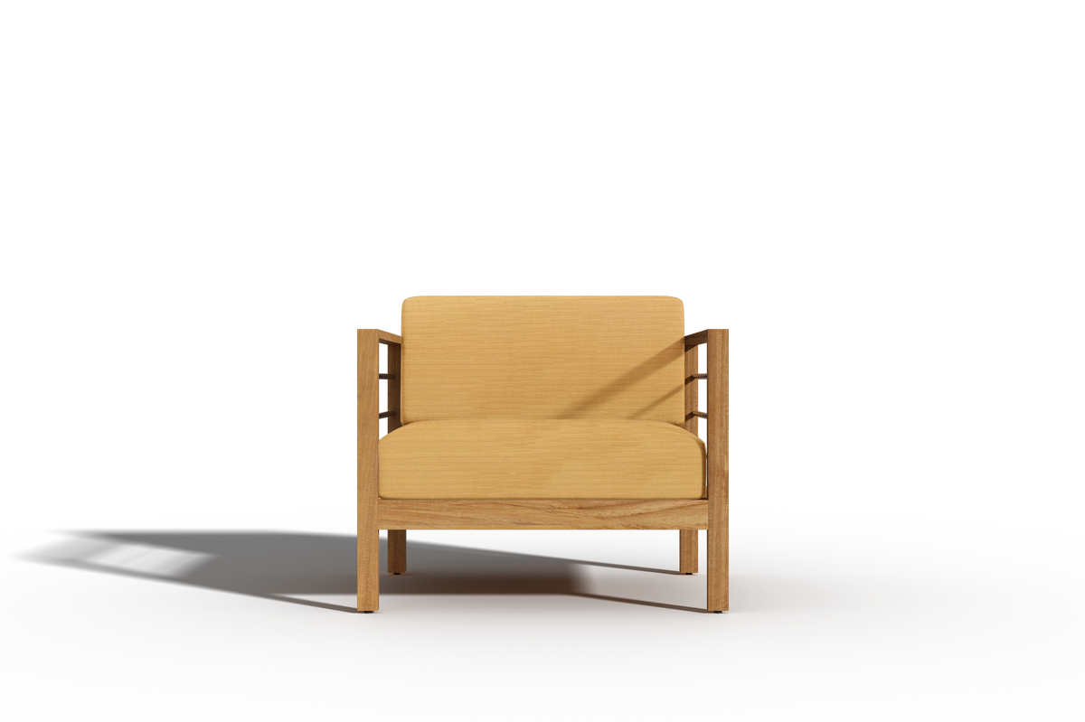 Leon 4-Piece Teak Outdoor Patio Deep Seating Set with Sunbrella Dupione Cornsilk Cushions Outdoor deep seating