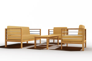 Leon 4-Piece Teak Outdoor Patio Deep Seating Set with Sunbrella Dupione Cornsilk Cushions Outdoor deep seating