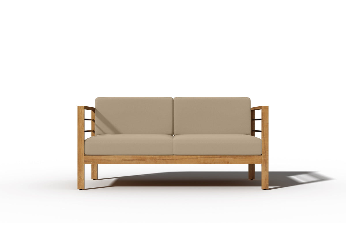 Leon 4-Piece Teak Outdoor Patio Deep Seating Set with Sunbrella Fawn Cushions Outdoor deep seating
