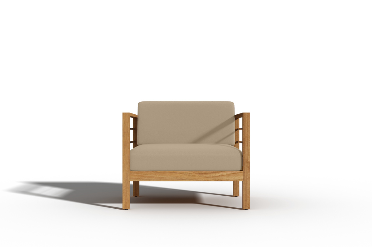 Leon 4-Piece Teak Outdoor Patio Deep Seating Set with Sunbrella Fawn Cushions Outdoor deep seating