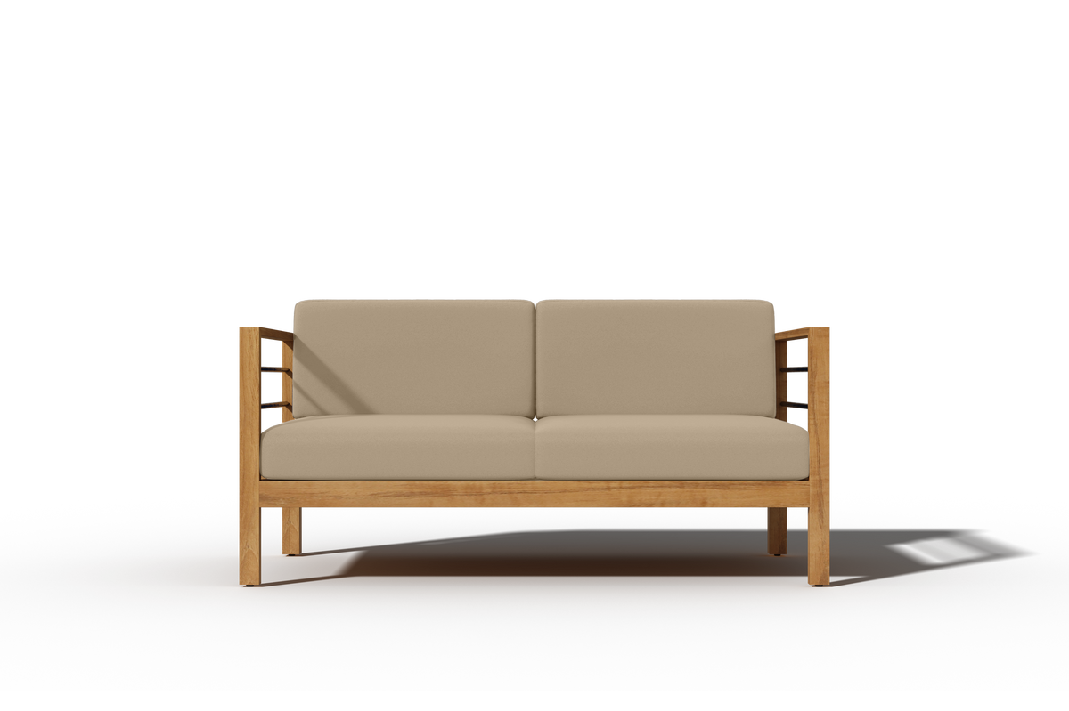 Leon 4-Piece Teak Outdoor Patio Deep Seating Set with Sunbrella Fawn Cushions Outdoor deep seating