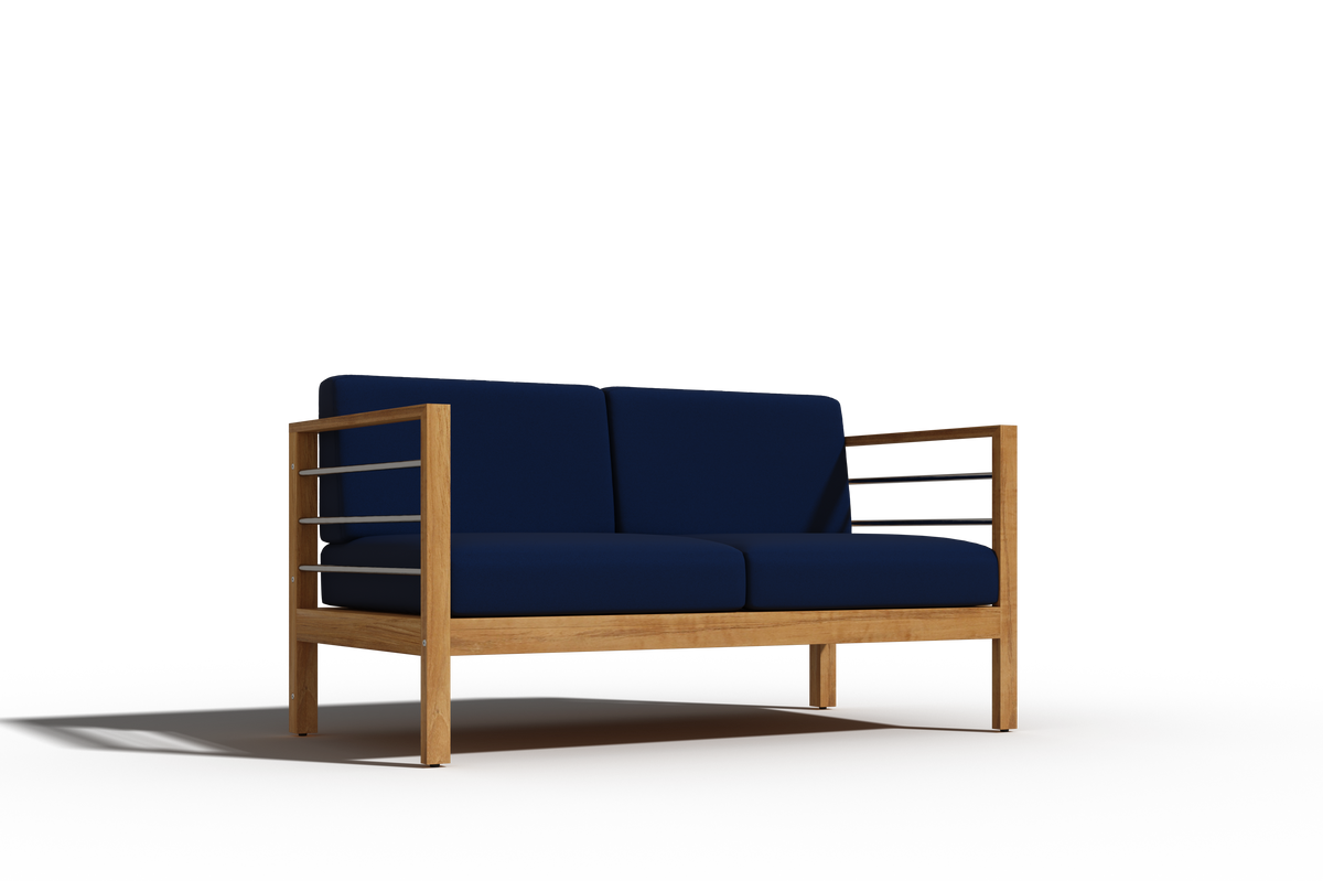 Leon 4-Piece Teak Outdoor Patio Deep Seating Set with Sunbrella Navy Cushions Outdoor deep seating