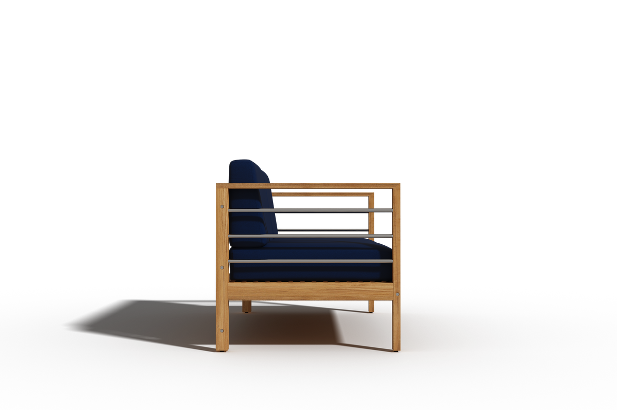 Leon 4-Piece Teak Outdoor Patio Deep Seating Set with Sunbrella Navy Cushions Outdoor deep seating