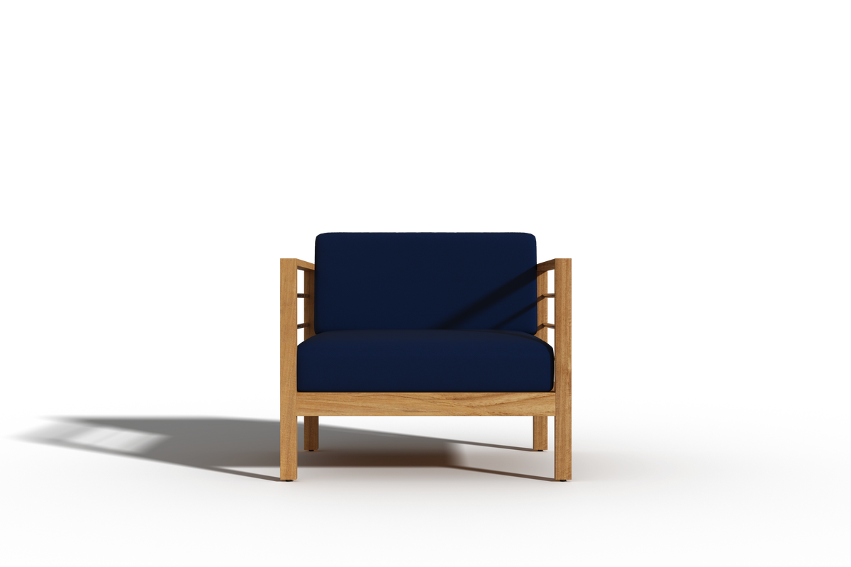 Leon 4-Piece Teak Outdoor Patio Deep Seating Set with Sunbrella Navy Cushions Outdoor deep seating