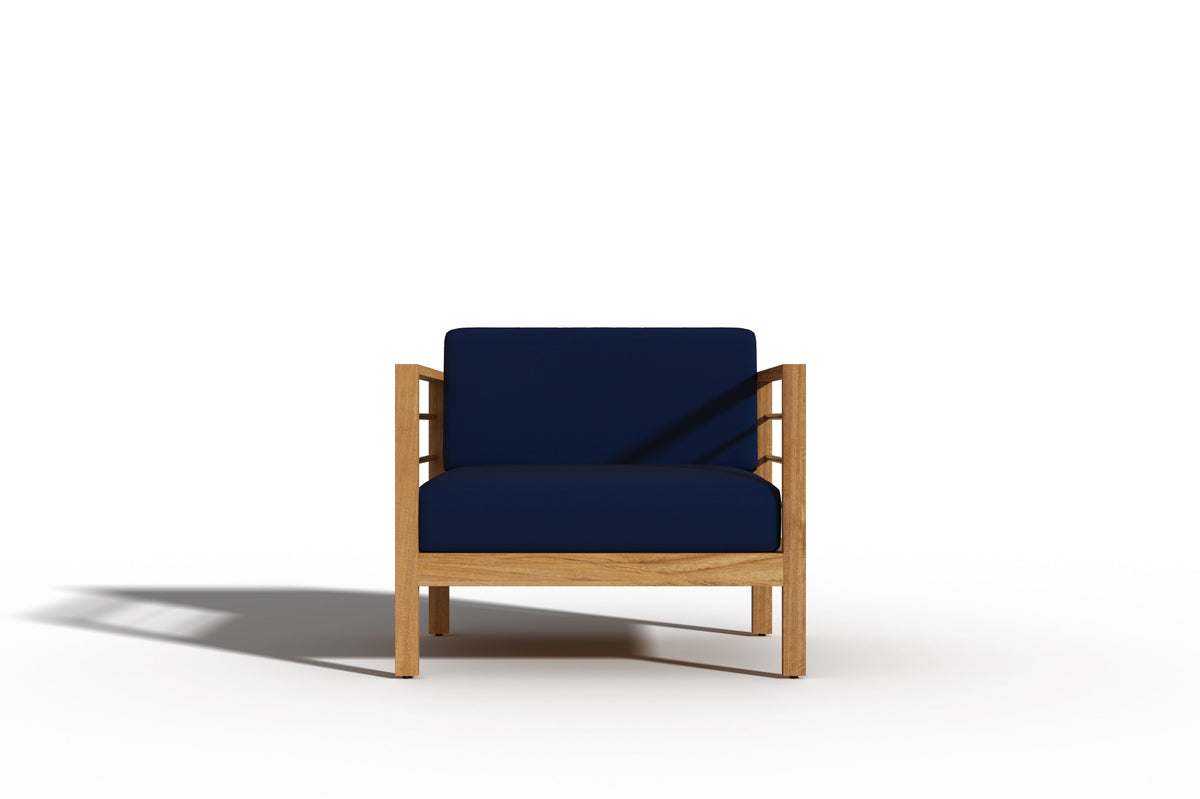 Leon 4-Piece Teak Outdoor Patio Deep Seating Set with Sunbrella Navy Cushions Outdoor deep seating