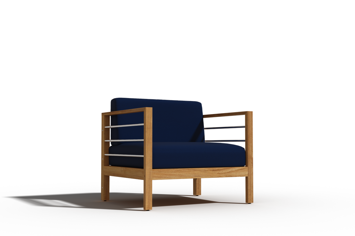 Leon 4-Piece Teak Outdoor Patio Deep Seating Set with Sunbrella Navy Cushions Outdoor deep seating